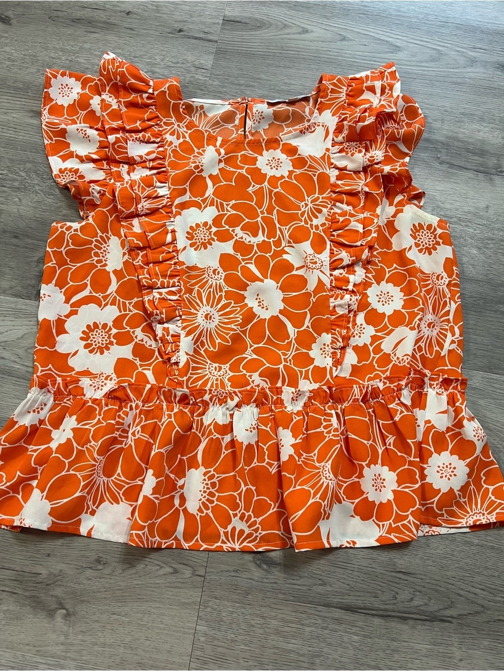 Sugar Lips Orange & White ruffle top size L